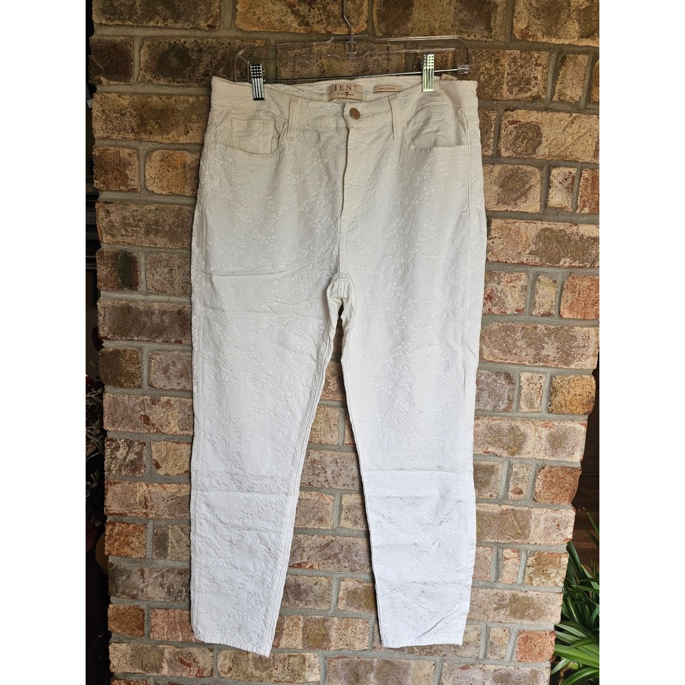 Jen7 by 7 For All Mankind Ankle Skinny Jeans 10 White Lace Floral Jacquard Denim